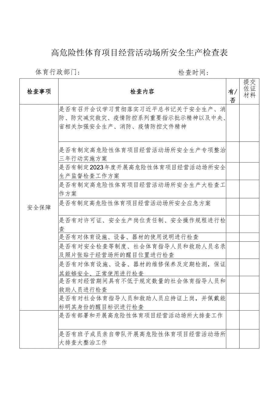 高危险性体育项目经营活动场所安全生产检查表.docx_第1页