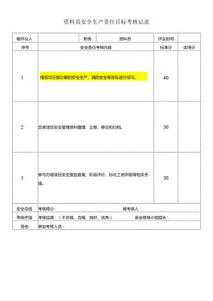 资料员安全生产责任目标考核记录.docx