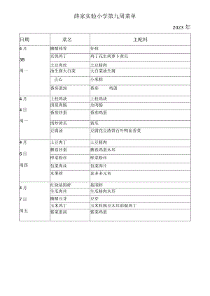 薛家实验小学第九周菜单2023年.docx