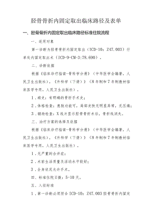 胫骨骨折内固定取出临床路径及表单.docx