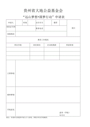 贵州省大地公益基金会“远山梦想圆梦行动”申请表.docx
