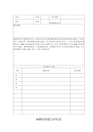 麻醉医师能力评价表.docx