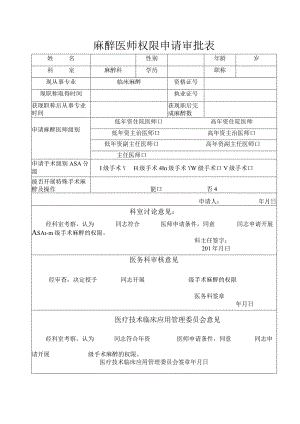 麻醉医师权限申请审批表.docx