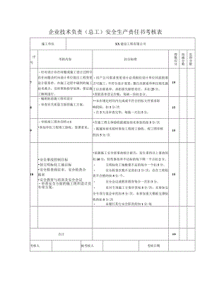 企业技术负责（总工）安全生产责任书考核表.docx