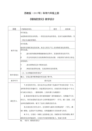 1.1 蜡烛的变化（教学设计）六年级科学上册（苏教版）.docx