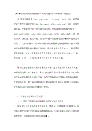 2024经尿道激光前列腺剜除术热点问题专家共识要点（附图表）.docx