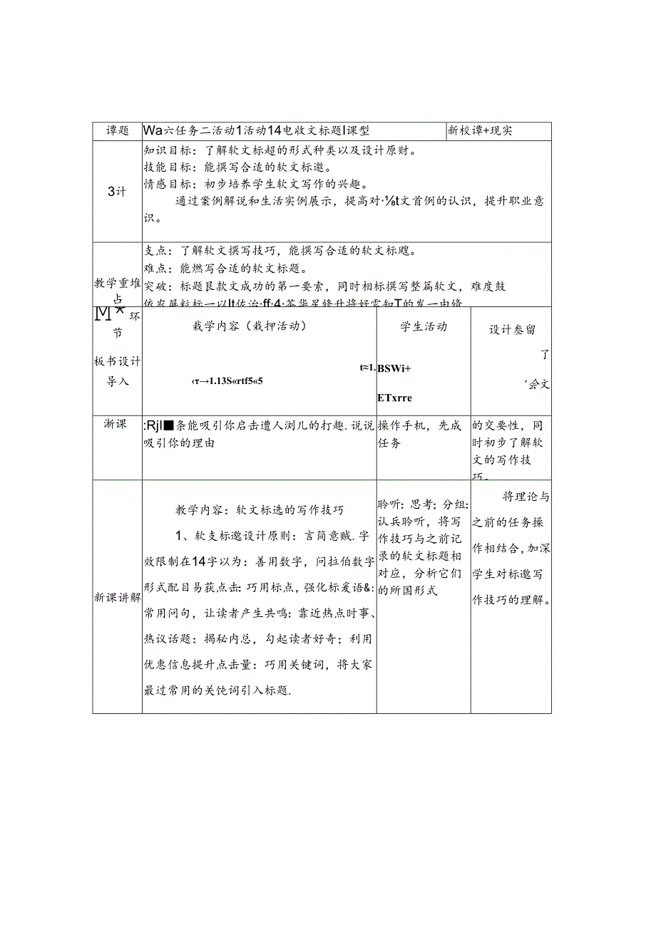3月4日项目六任务2活动1确定软文标题第4课时+反思4公开课教案教学设计课件资料.docx_第1页