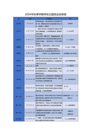 2024-2025学年第一学期中小学校主题班会安排表.docx