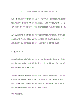 2024妇产科手术患者腹部切口的护理体会要点（全文）.docx