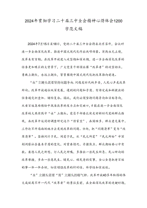 2024年贯彻学习二十届三中全会精神心得体会1200字范文稿.docx