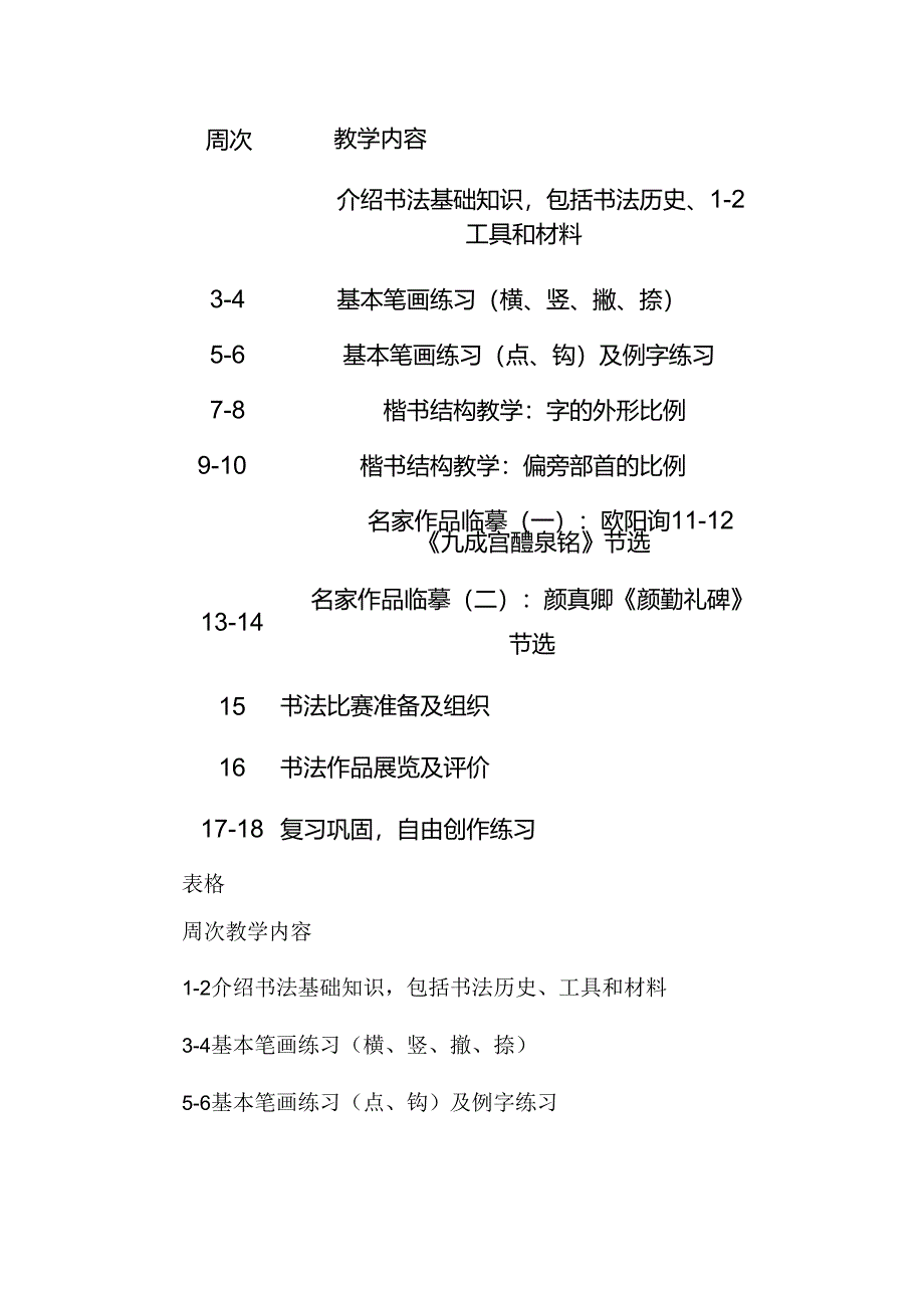 2024-2025第一学期七年级上册书法工作计划和教学进度.docx_第3页