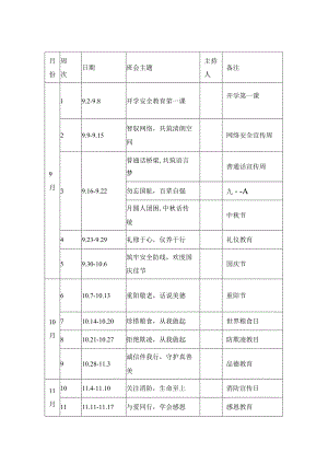 2024-2025学年度第一学期主题班会安排表.docx