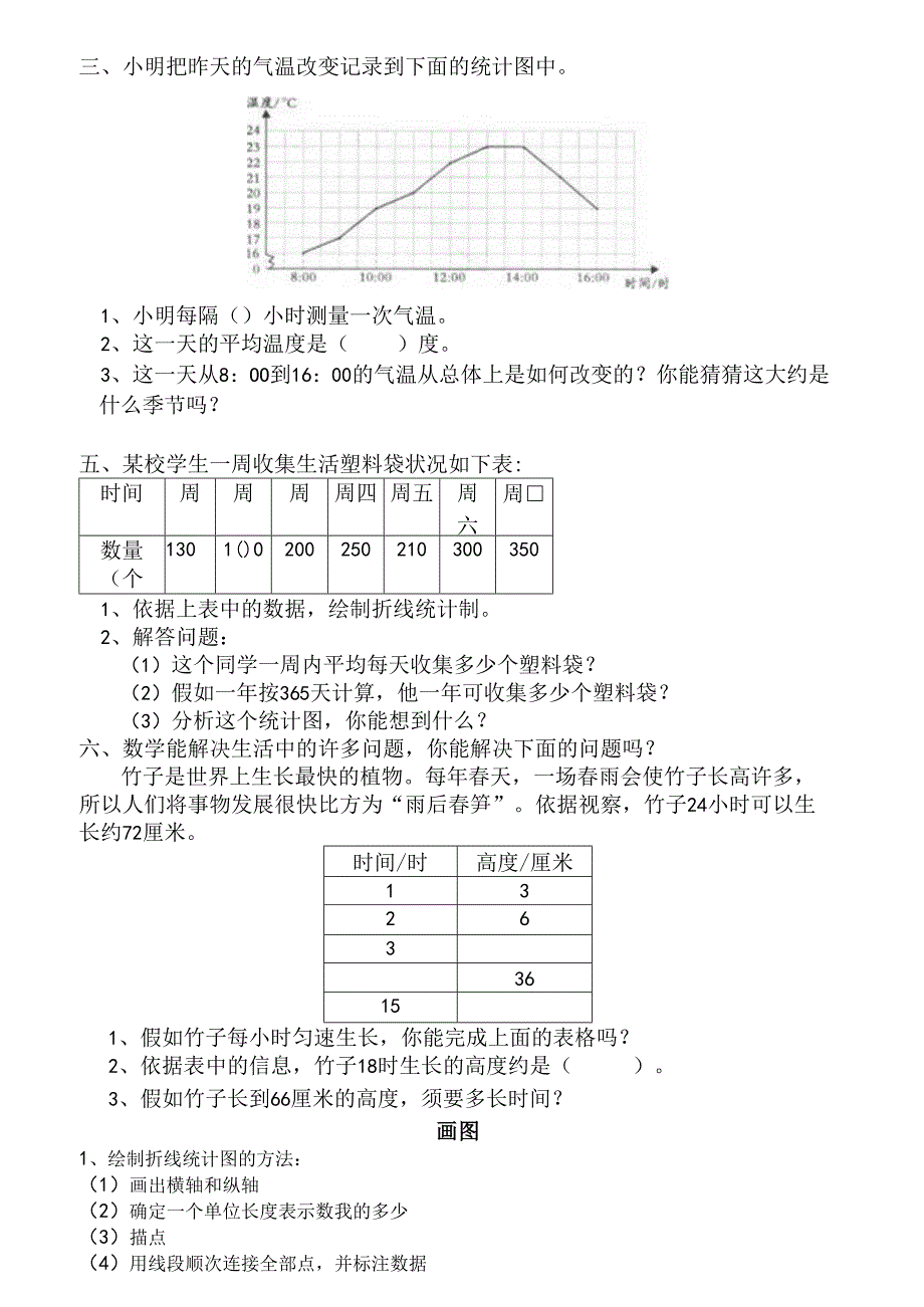 五年级折线统计图练习题.docx_第1页