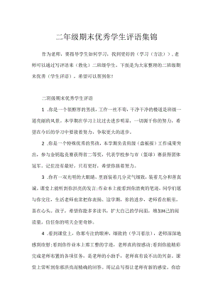 二年级期末优秀学生评语集锦.docx