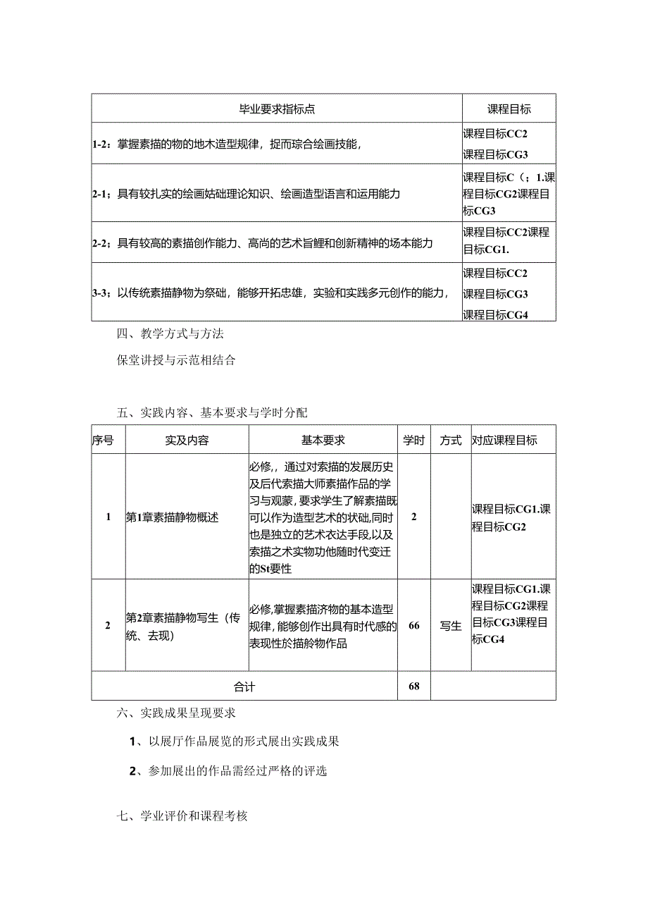 0823D04001-素描静物-2023版培养方案课程教学大纲.docx_第2页