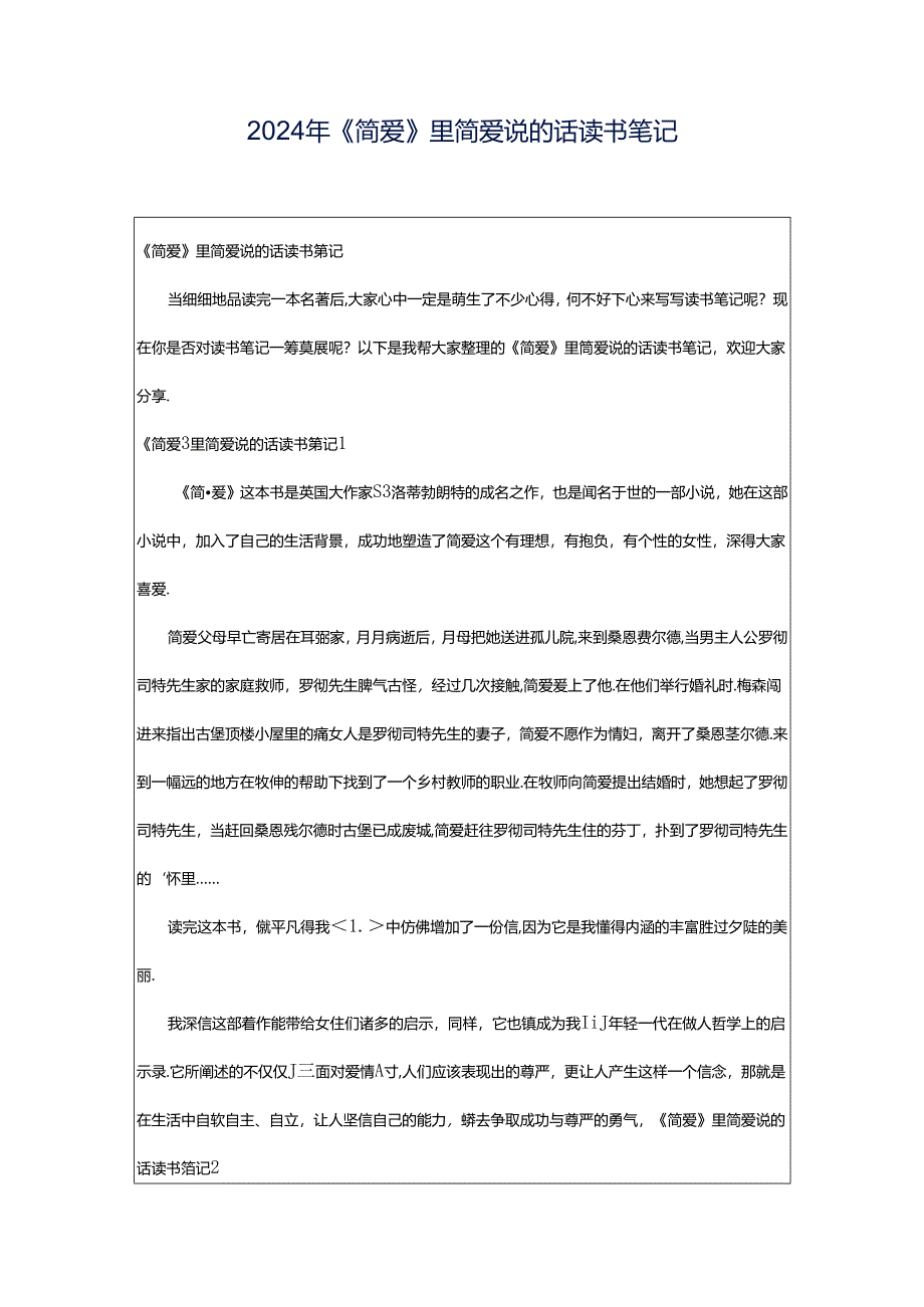 2024年《简爱》里简爱说的话读书笔记.docx_第1页