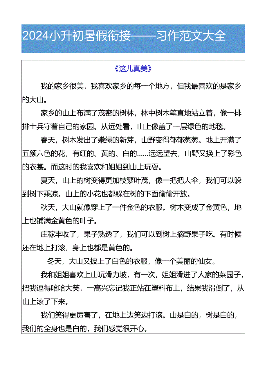 2024小升初暑假衔接习作范文大全.docx_第1页