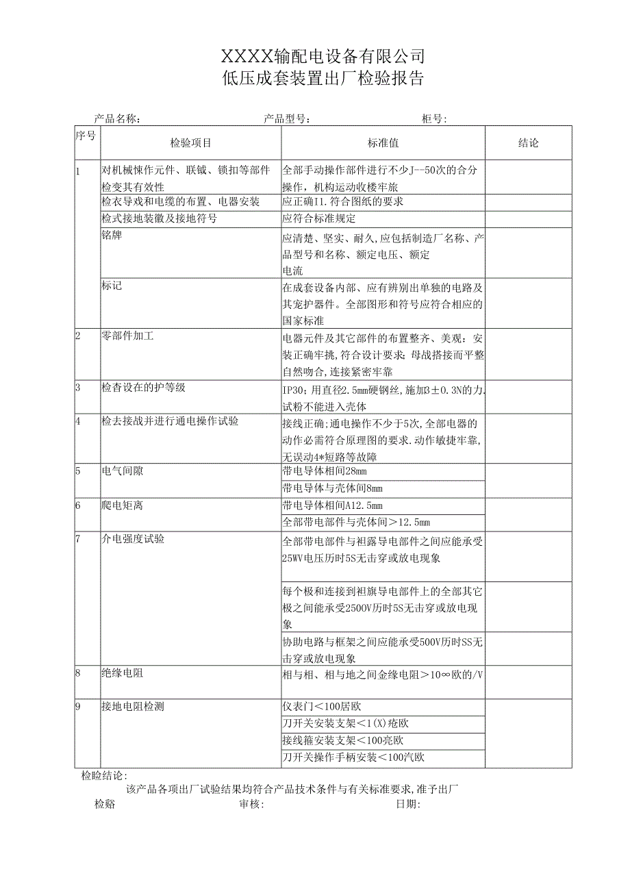 低压成套装置出厂检验报告.docx_第1页