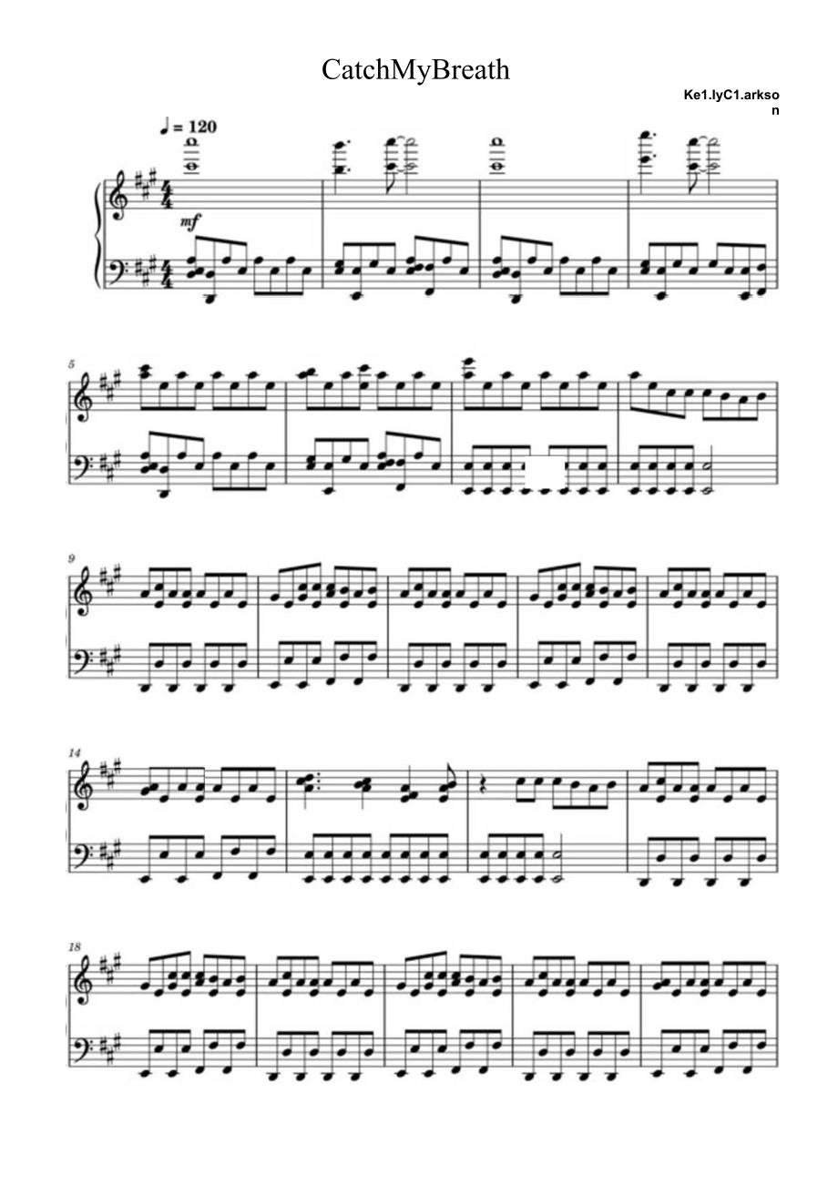 Catch My Breath 高清钢琴谱五线谱.docx_第1页