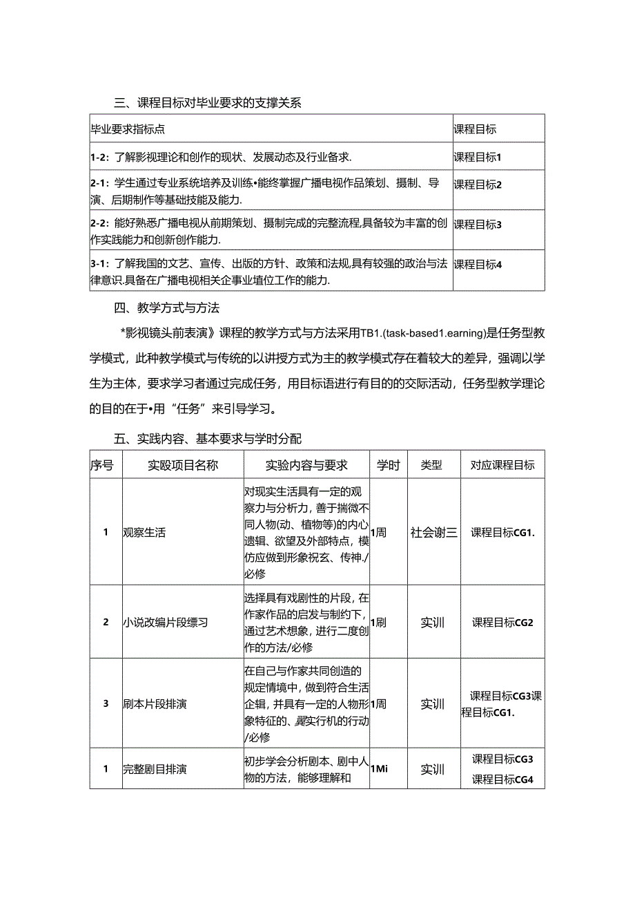 0823S07002-影视镜头前表演-2023版人才培养方案课程教学大纲.docx_第2页