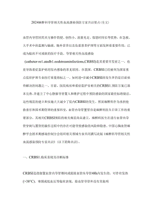 2024麻醉科导管相关性血流感染预防专家共识要点（全文）.docx