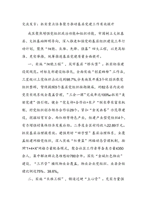 交流发言：抓实重点任务 聚力推动基层党建工作质效提升.docx