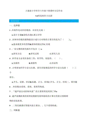 5.4科技制作大比拼分层作业科学六年级下册（大象版）.docx