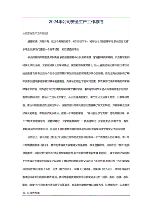 2024年公司安全生产工作总结.docx