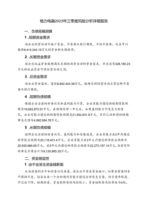 000651格力电器2023年三季度财务风险分析详细报告.docx