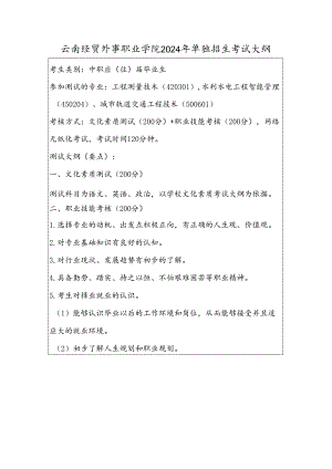 云南经贸外事职业学院2024年单独招生考试大纲——水利轨道类（中职）.docx