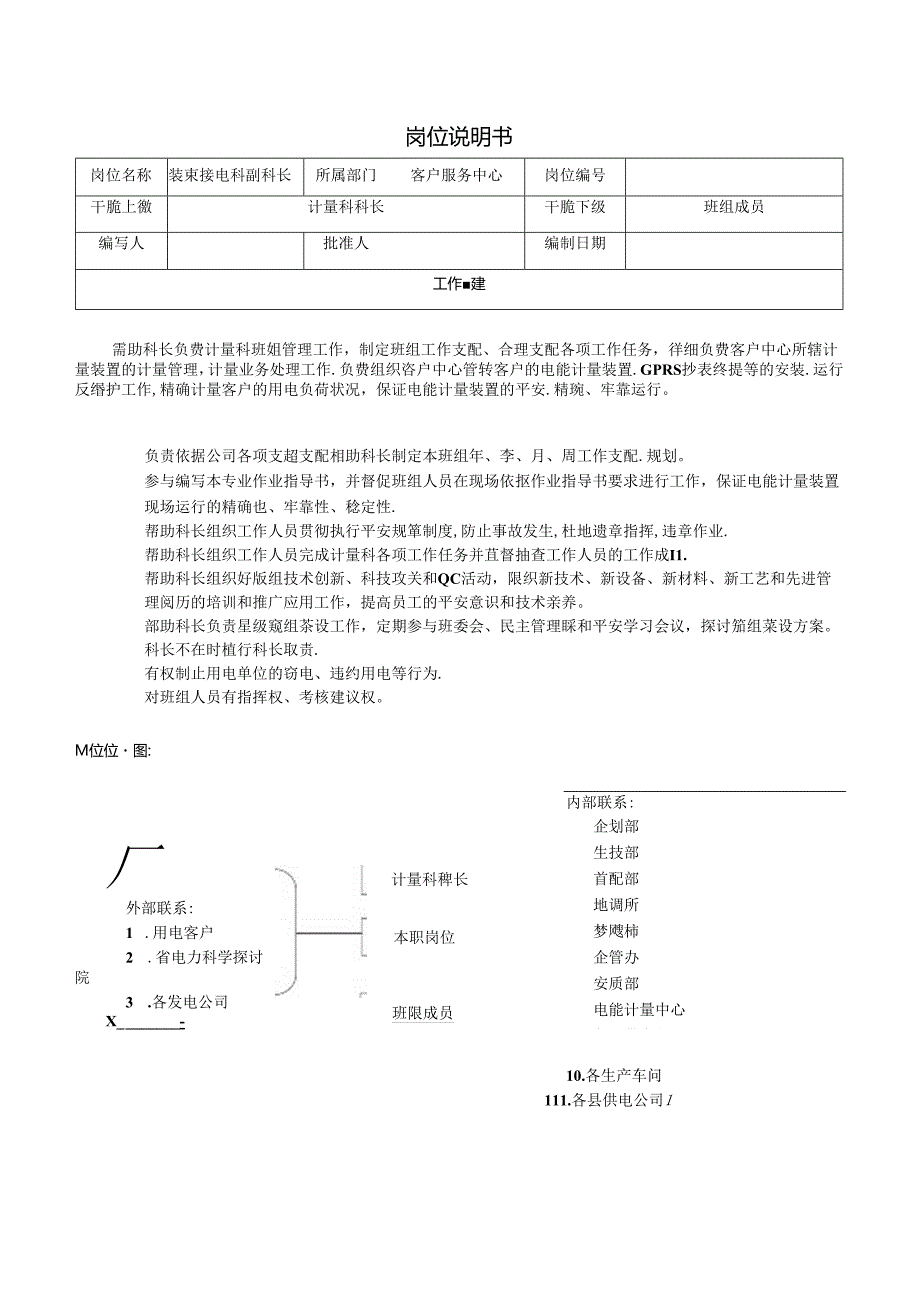 供电公司客户服务中心装表接电科副科长岗位说明书.docx_第1页