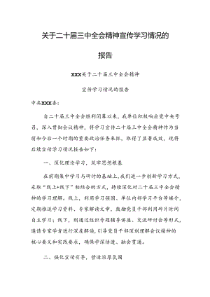 二十届三中全会精神宣传学习情况报告.docx