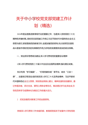 1.关于中小学校党支部党建工作计划（精选）.docx