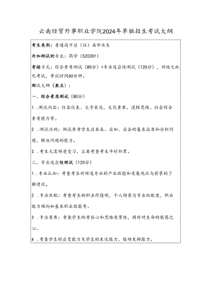 云南经贸外事职业学院2024年单独招生考试大纲——药学专业（普高）.docx
