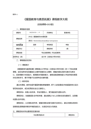 0423S15009-爱国教育与素质拓展-2023版人才培养方案课程教学大纲.docx