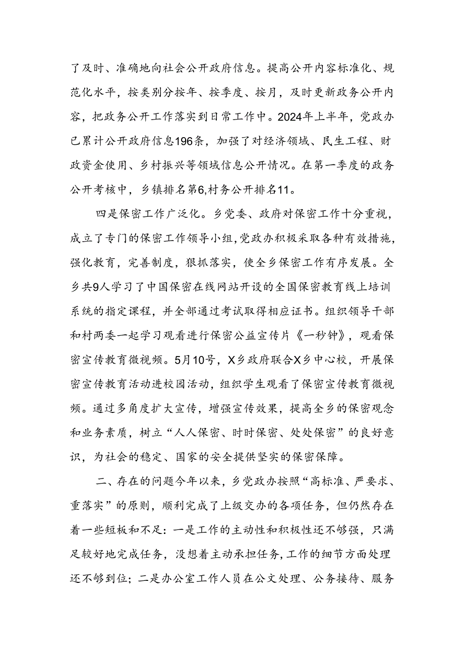 X乡党政办2024年上半年工作总结.docx_第2页