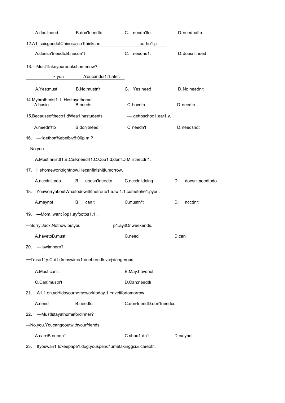 Unit4 Let’s go shopping重点语法：情态动词need 练习（含解析）.docx_第2页