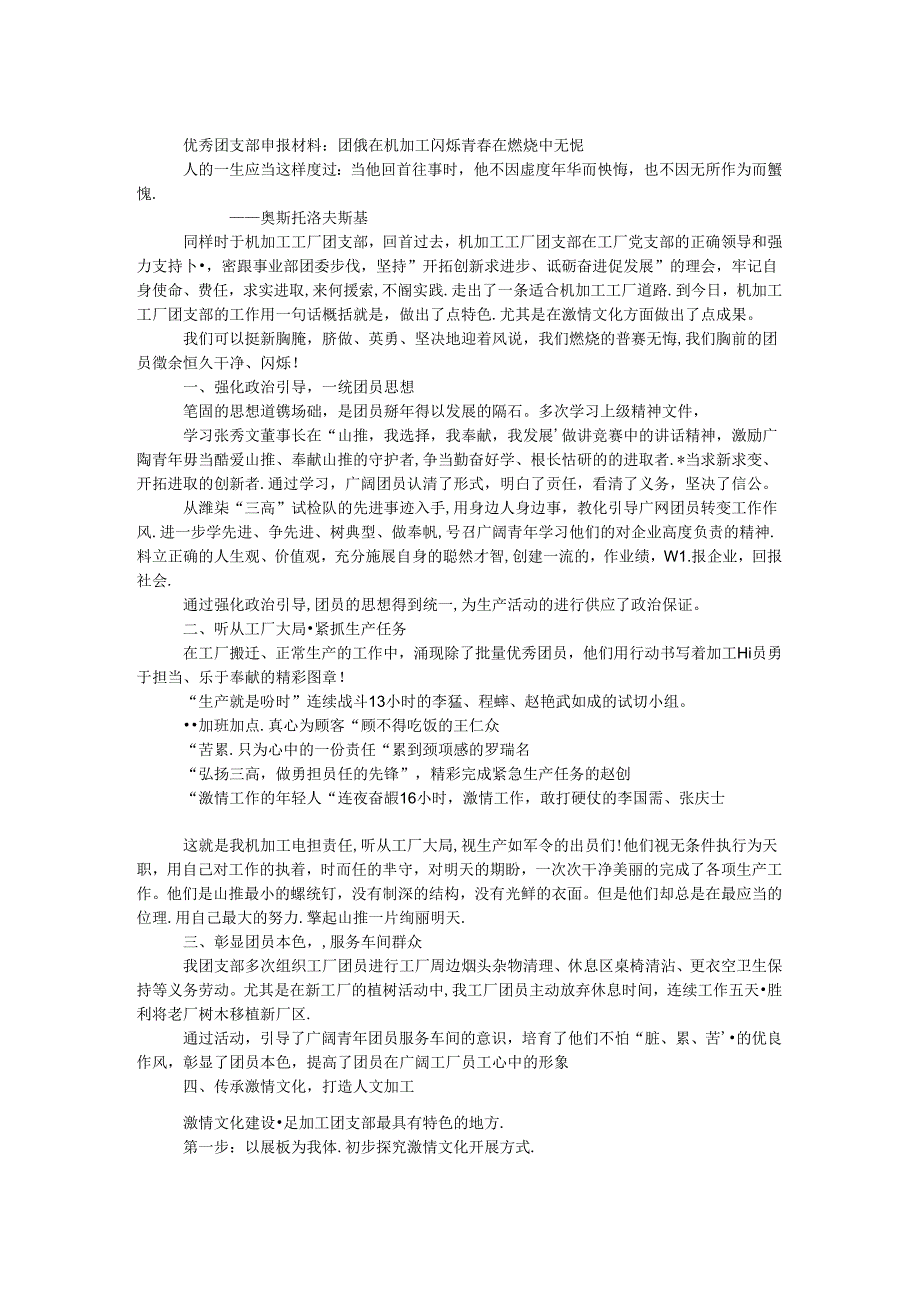 优秀团支部申报材料：团徽在机加工闪耀 青春在燃烧中无悔.docx_第1页