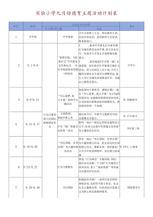【精品】实验小学九月份德育主题活动计划表.docx