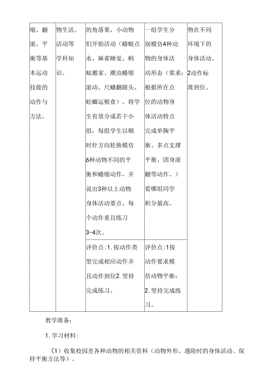 一年级体育基本运动技能跨学科主题学习设计——动物大冒险.docx_第3页