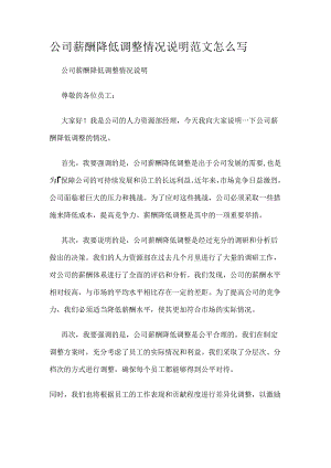 公司薪酬降低调整情况说明范文怎么写.docx