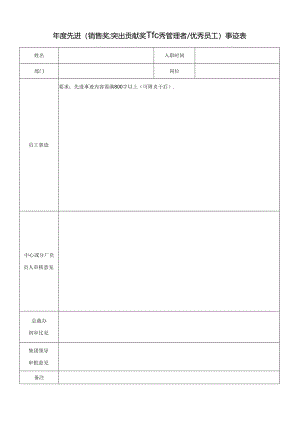 先进（销售奖突出贡献奖-优秀管理者优秀员工）事迹表.docx