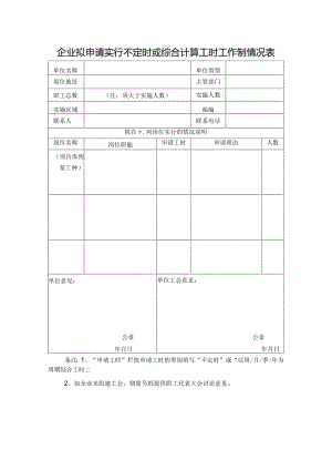 企业拟申请实行不定时或综合计算工时工作制情况表.docx