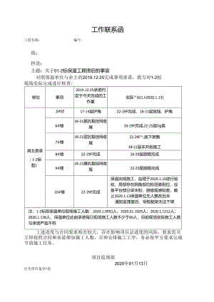 [监理资料][监理通知单]关于01-2标保温工期滞后的事宜.docx