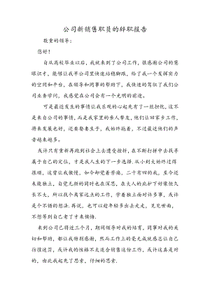 公司新销售职员的辞职报告.docx