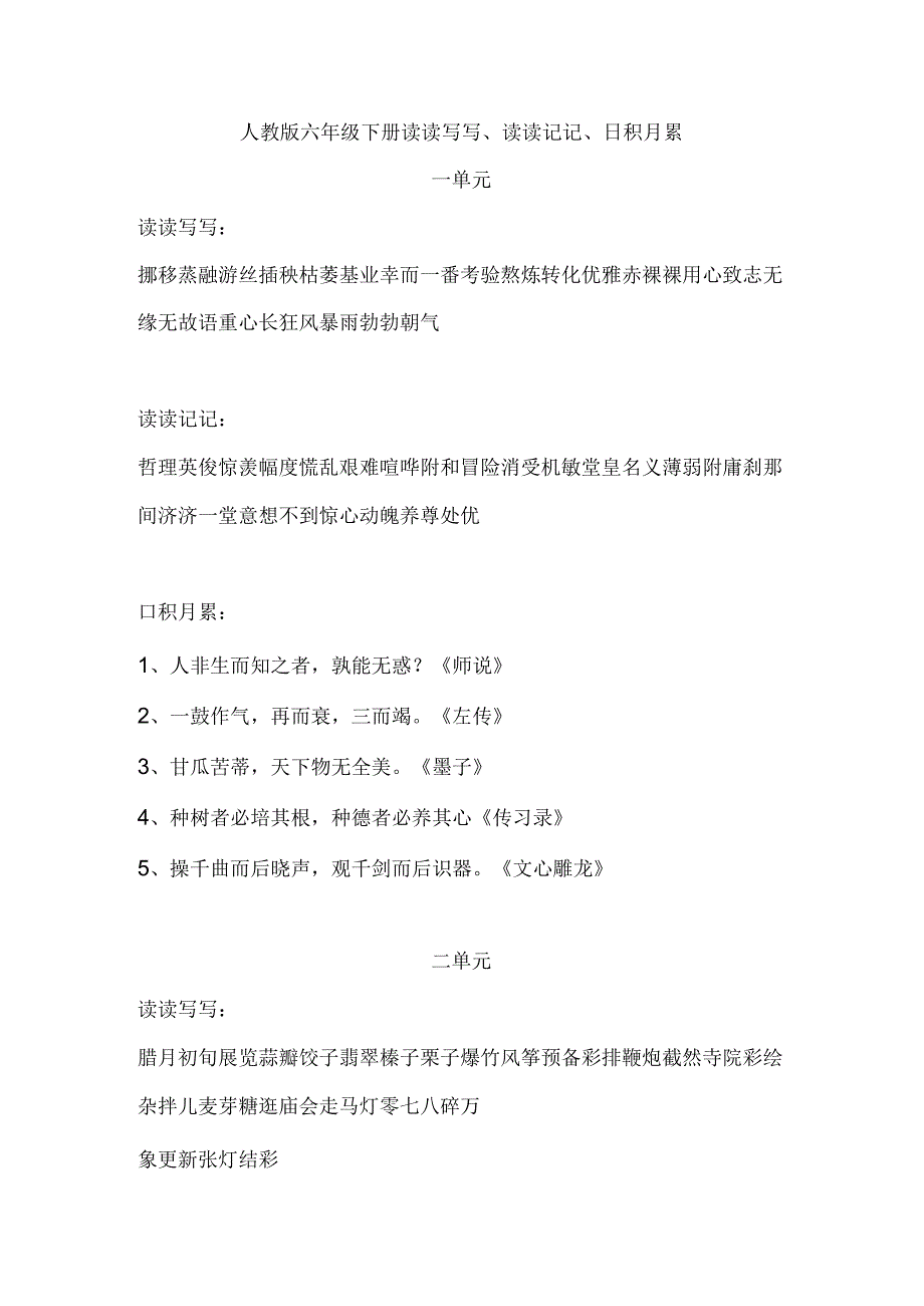 人教版六年级下册读读写写读读记记日积月累.docx_第1页