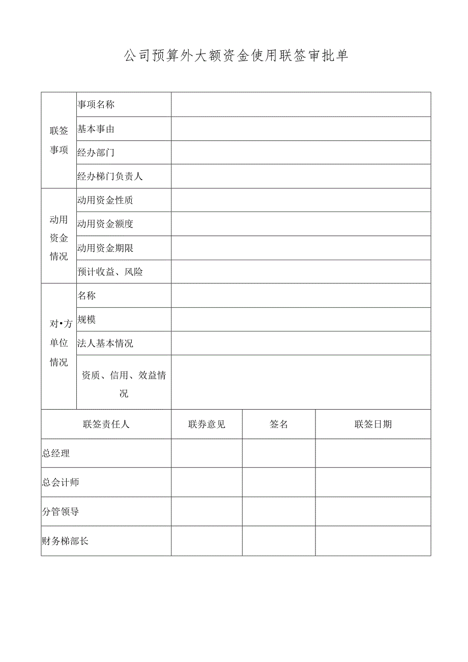 公司预算外大额资金使用联签审批单.docx_第1页