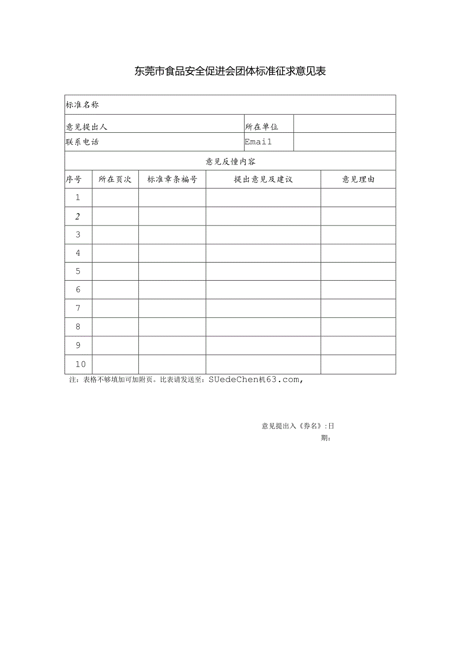 东莞市食品安全促进会团体标准征求意见表.docx_第1页