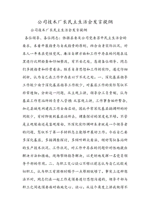 公司技术厂长民主生活会发言提纲.docx