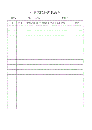 中医医院护理记录单.docx